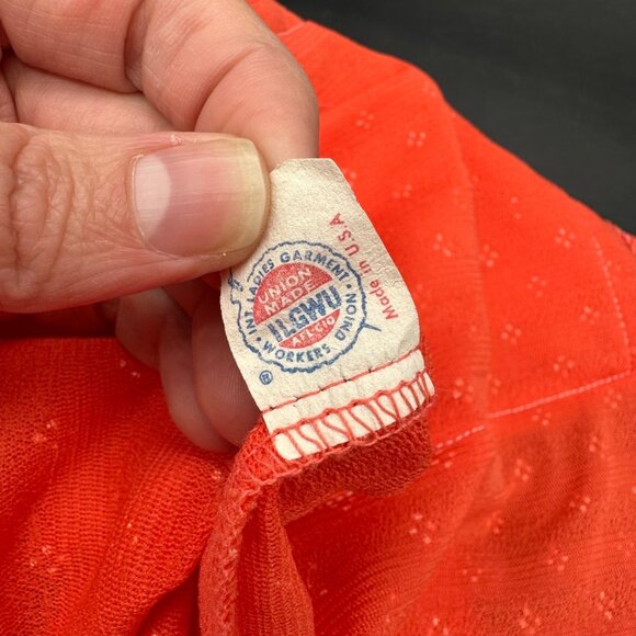 Vintage Polka Dot Blouse Koret Of California Orange Pockets Womens Union Made - Picture 6 of 8